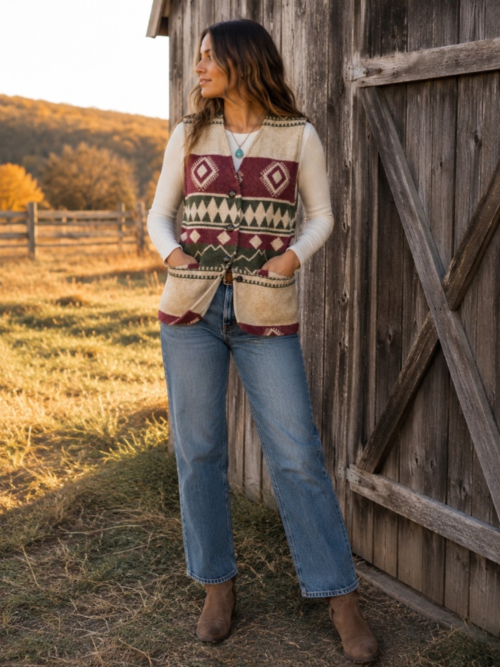 VTG Southwestern Wool Blend Tapestry Vest Western Ranch Heritage Size S